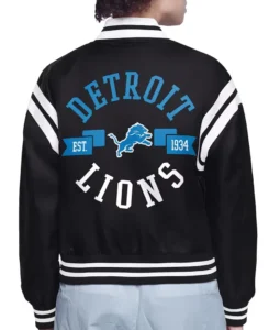 Detroit Lions Printed Logo Varsity Satin Jacket | Trendy Leather Jackets