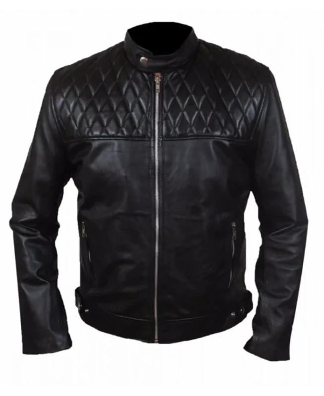 Diamond Chest Quilted Black Leather Jacket | Trendy Leather Jackets