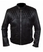 Diamond Chest Quilted Black Leather Jacket | Trendy Leather Jackets