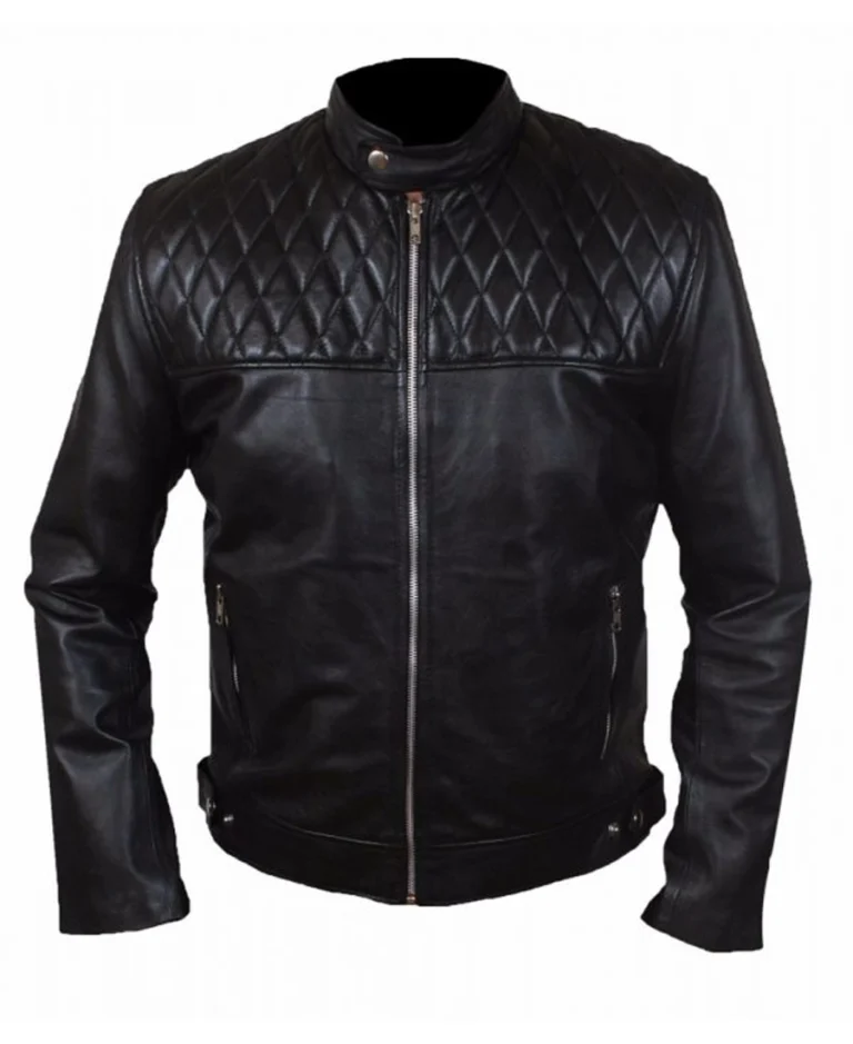 Diamond Chest Quilted Black Leather Jacket | Trendy Leather Jackets