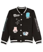 Disney Stitch & Angel Black Varsity Jacket | Trendy Leather Jackets