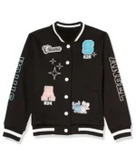 Disney Stitch & Angel Black Varsity Jacket | Trendy Leather Jackets