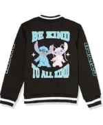 Disney Stitch & Angel Black Varsity Jacket | Trendy Leather Jackets