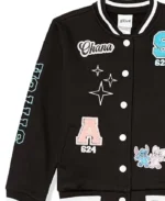 Disney Stitch & Angel Black Varsity Jacket | Trendy Leather Jackets