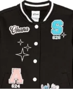 Disney Stitch & Angel Black Varsity Jacket | Trendy Leather Jackets