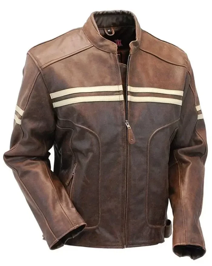 Double Stripe Leather Biker Jacket | Trendy Leather Jackets