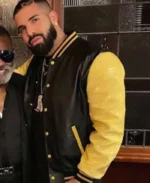 Drake Black & Yellow Leather Varsity Jacket | Trendy Leather Jackets