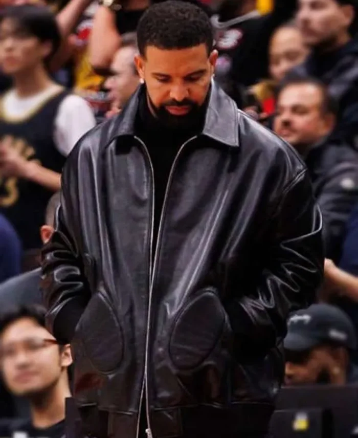 Drake NBA Game 2025 Black Leather Bomber Jacket | Trendy Leather Jackets