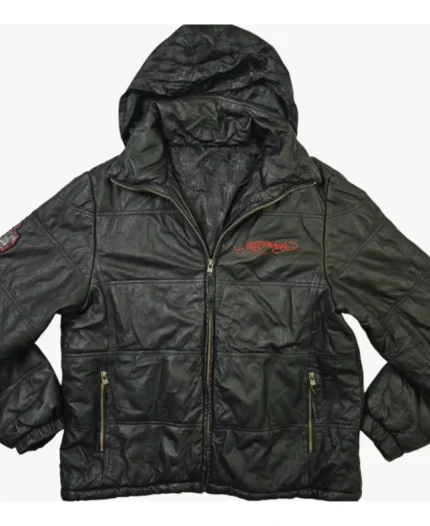 ED Hardy Love Kills Slowly Hood Leather Jacket | Trendy Leather Jackets