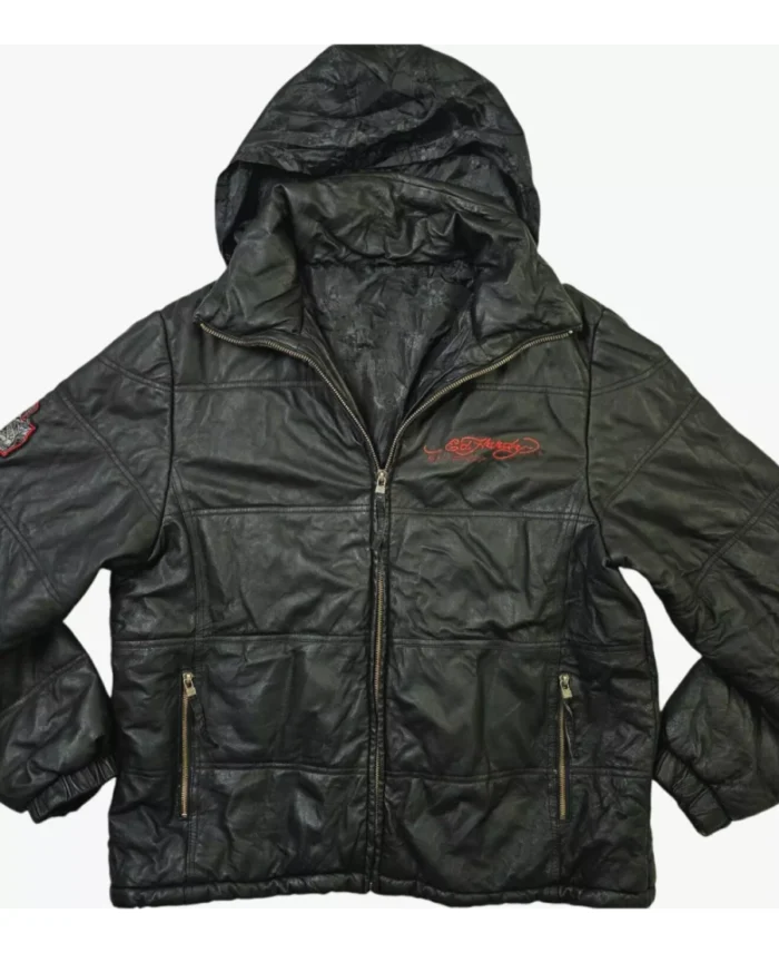 ED Hardy Love Kills Slowly Hood Leather Jacket | Trendy Leather Jackets