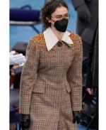Ella Emhoff Miu Miu Brown Checkered Trench Coat | Trendy Leather Jackets
