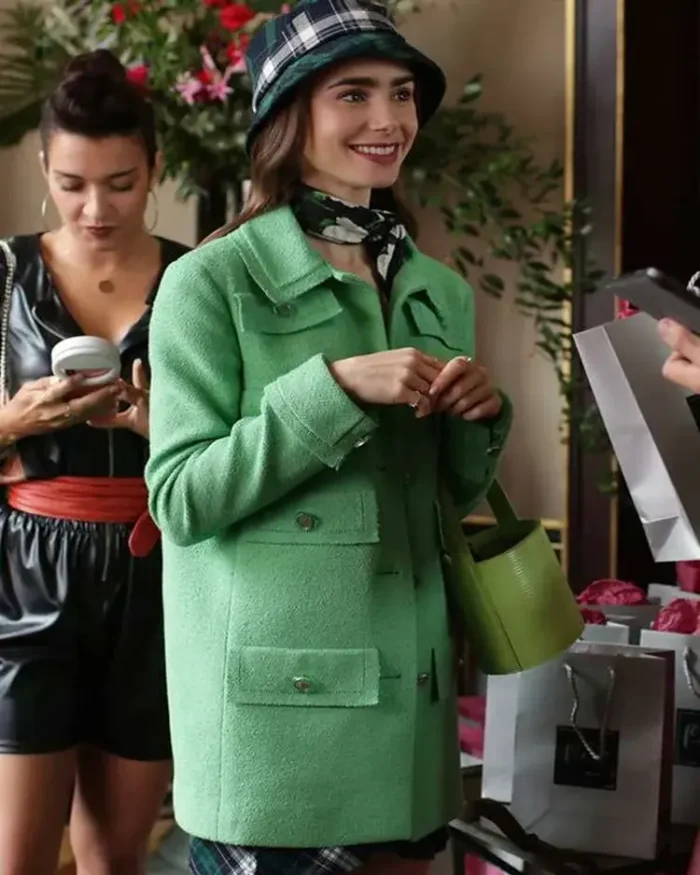 Emily Cooper Emily in Paris Green Coat | Trendy Leather Jackets
