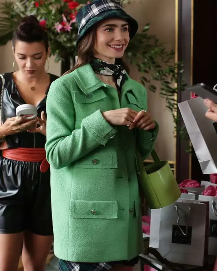 Emily Cooper Emily in Paris Green Coat | Trendy Leather Jackets