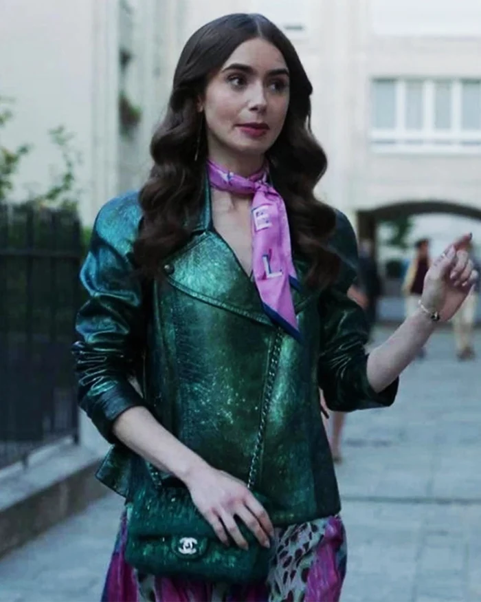 Emily in Paris Emily Cooper Green Leather Jacket | Trendy Leather Jackets