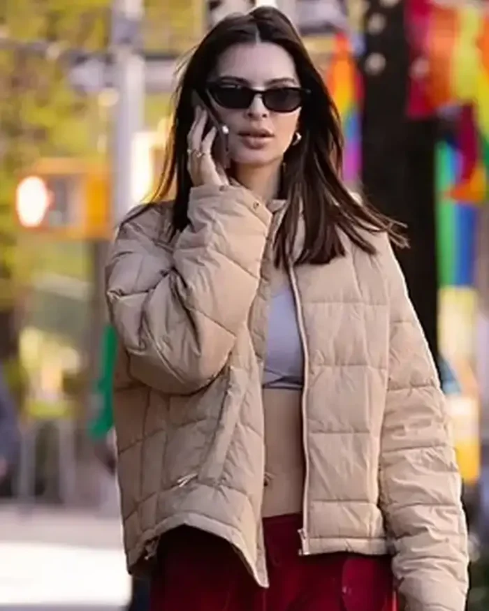 Emily Ratajkowski Cream Puffer Jacket | Trendy Leather Jackets
