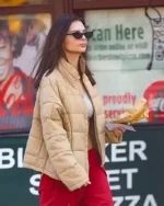 Emily Ratajkowski Cream Puffer Jacket | Trendy Leather Jackets