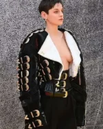 Emma Corrin Deadpool & Wolverine Shearling Black Leather Jacket | Trendy Leather Jackets