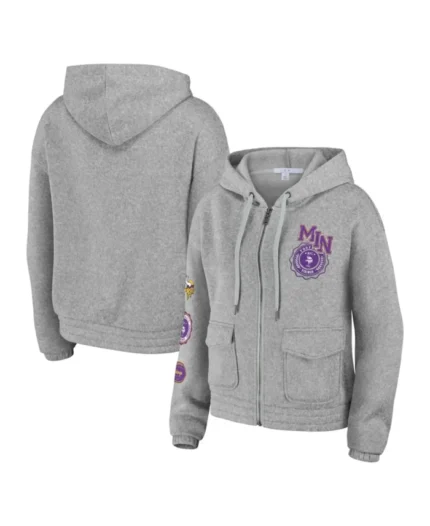 Erin Andrews Heather Grey Minnesota Vikings Hoodie Jacket | Trendy Leather Jackets