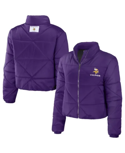Erin Andrews Minnesota Vikings Cropped Puffer Jacket | Trendy Leather Jackets