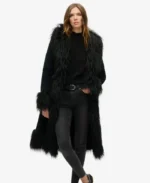 Faux Fur Black Afghan Long Coat | Trendy Leather Jackets