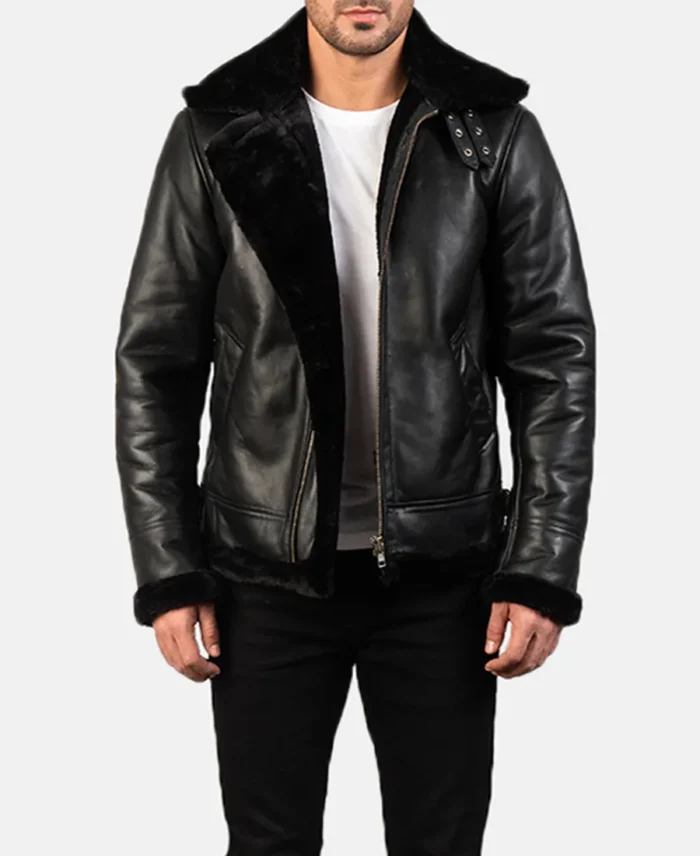 Francis B-3 Black Leather Bomber Jacket | Trendy Leather Jackets