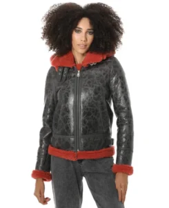 Furniq UK Cracked Hooded Shearling Jacket