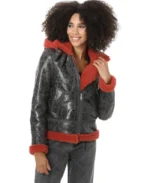Furniq UK Cracked Hooded Shearling Jacket