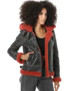 Furniq UK Cracked Hooded Shearling Jacket