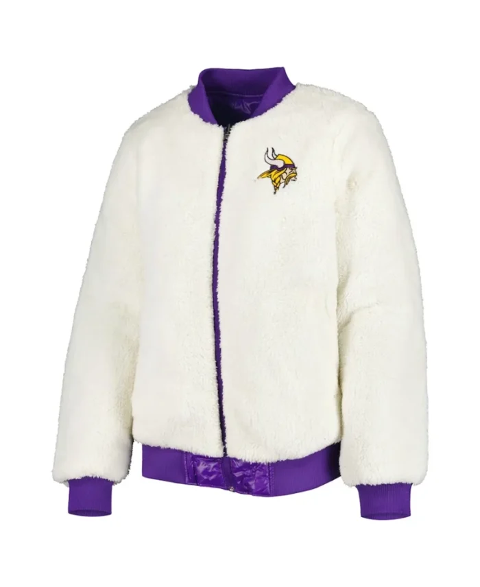 Gideon Minnesota Vikings Sherpa Bomber Jacket | Trendy Leather Jackets