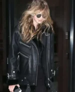 Gigi Hadid Black Shearling Aviator Jacket | Trendy Leather Jackets