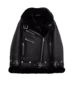 Gigi Hadid Black Shearling Aviator Jacket | Trendy Leather Jackets