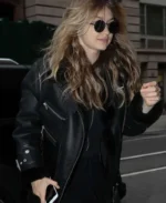 Gigi Hadid Black Shearling Aviator Jacket | Trendy Leather Jackets