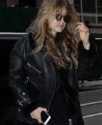 Gigi Hadid Black Shearling Aviator Jacket | Trendy Leather Jackets