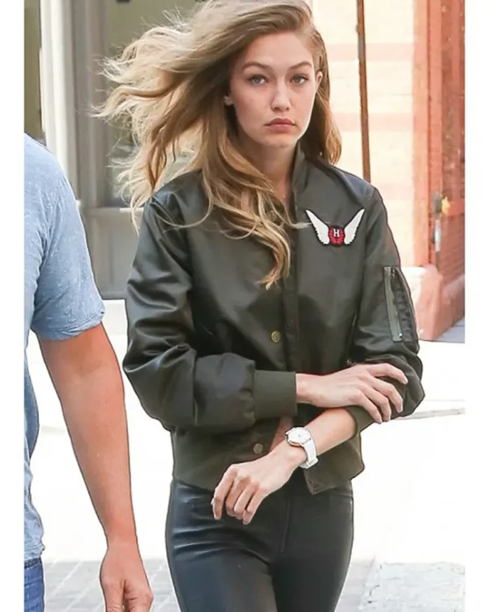 Gigi Hadid Embroidered Bomber Satin Jacket | Trendy Leather Jackets