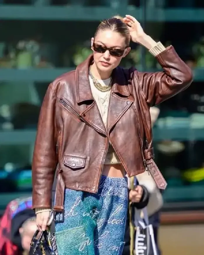 Gigi Hadid NYC Brown Leather Jacket | Trendy Leather Jackets