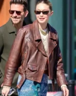 Gigi Hadid NYC Brown Leather Jacket | Trendy Leather Jackets