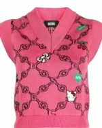 Good Morning America Kylie Cantrall Pink Print Knit Vest | Trendy Leather Jackets