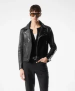 Grain Asymmetric Contrast Biker Leather Jacket | Trendy Leather Jackets