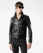 Grain Blouson Contrast Leather Jacket | Trendy Leather Jackets