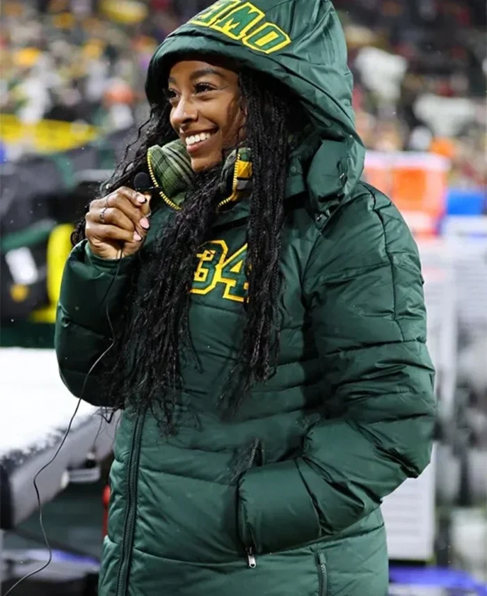 Green Bay Packers Simone Biles Puffer Jacket | Trendy Leather Jackets
