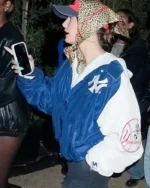 Hailey Bieber 2024 Coachella NY Oversize Varsity Jacket | Trendy Leather Jackets