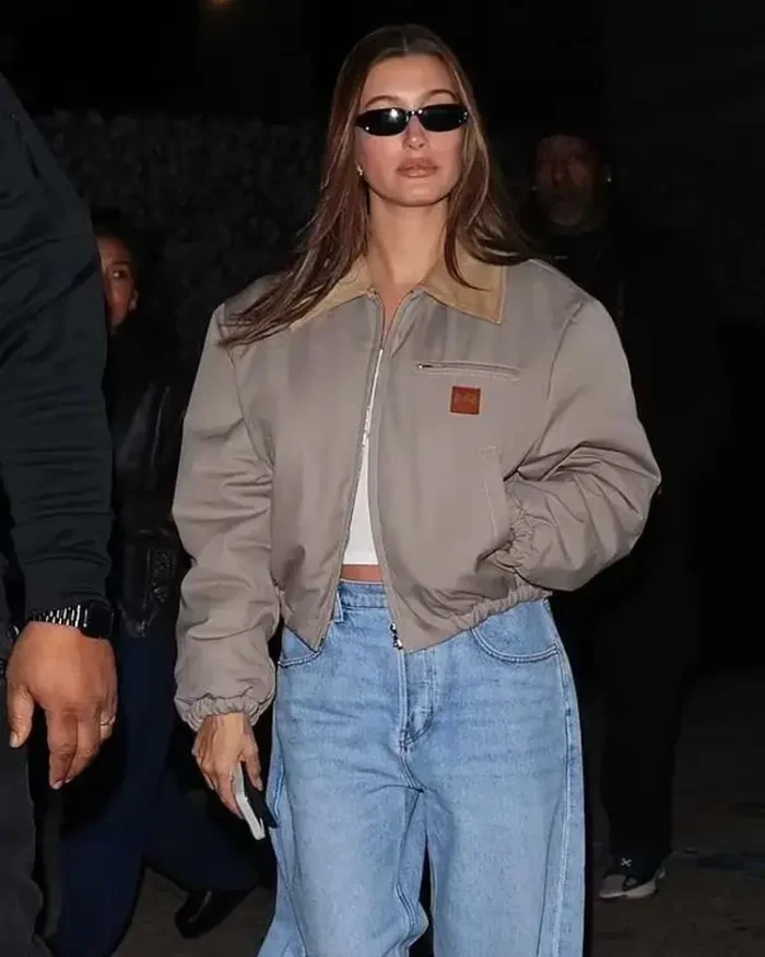 Hailey Bieber Beverly Hills Beige Jacket | Trendy Leather Jackets