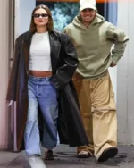 Hailey Bieber Long Leather Coat | Trendy Leather Jackets
