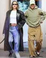 Hailey Bieber Long Leather Coat | Trendy Leather Jackets