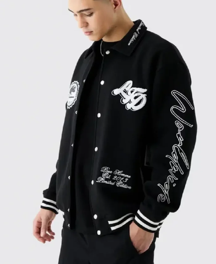 Harrington Oversized Embroidered Jersey Bomber Jacket | Trendy Leather Jackets