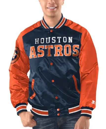 Houston Astros Starter Navy/Orange Varsity Satin Jacket | Trendy Leather Jackets