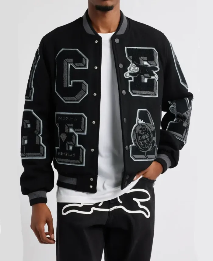 Icecream Wool Blend Varsity Jacket | Trendy Leather Jackets