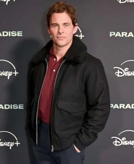 James Marsden Paradise 2025 Black Fur Bomber Jacket | Trendy Leather Jackets