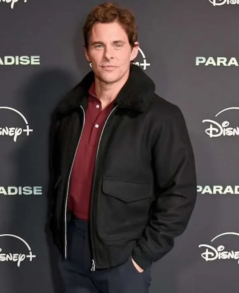 James Marsden Paradise 2025 Black Fur Bomber Jacket | Trendy Leather Jackets