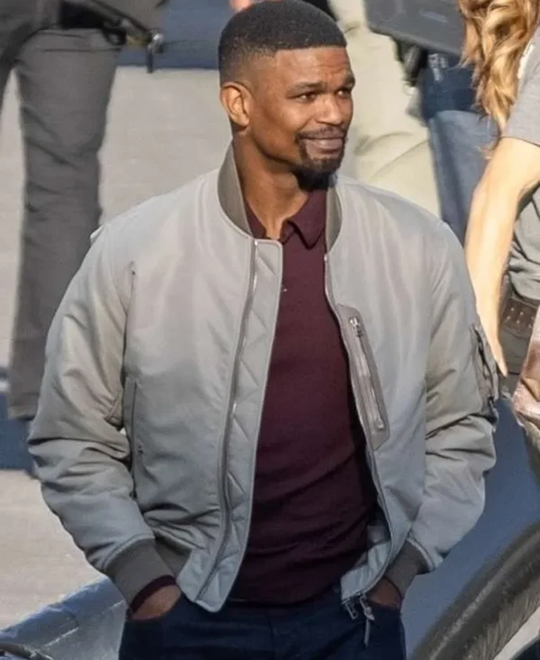 Jamie Foxx Back in Action 2025 Grey Bomber Jacket | Trendy Leather Jackets